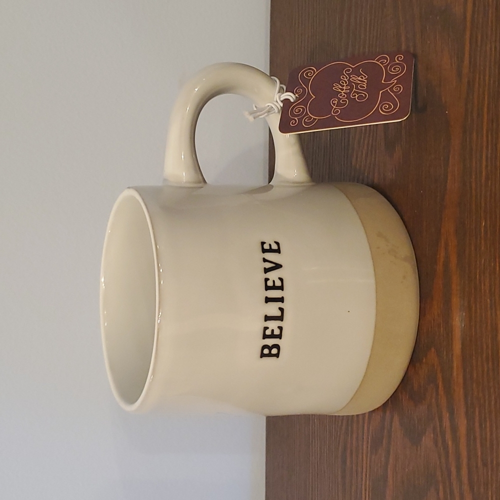 Homestead Living BELIEVE Coffee Mug Tea Cup Gray Farmhouse Stoneware Stamped